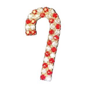 Vintage Signed Eisenberg Ice Candy Cane Brooch Red & Clear Rhinestones